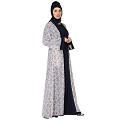 Shrug abaya combo- Off-white printed Shrug with Navy inner abaya